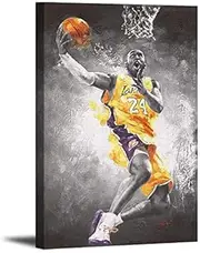 Kobe Bryant Wall Art - 16X24inch NBA Picture Basketball Star Los Angeles Lakers Poster Canvas Prints Stretched and Framed Ready to Hang for Wall Decoration