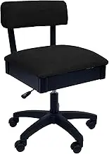 Arrow H8170 Adjustable Height Hydraulic Sewing and Craft Chair with Under Seat Storage and Solid Fabric, Baroness Black