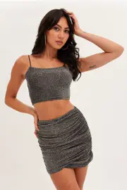 Black Mini Crop Bralette Square Neck Slinky - Size 8, Women's Bralette