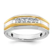 14k Two-tone Two Tone 1/4 Ct. Lab Grown Diamond VS/SI+ G+ Five Stone Polished Men's Ring