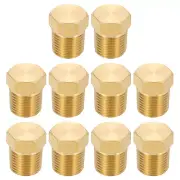1/8" NPT Male Brass Pipe Plug Fitting, 10Pcs Outer Hex Thread Socket Plug