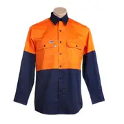 WS WORKWEAR Men's Hi-Vis Drill Long Sleeve 2 Tone Work Shirt - Orange & Navy