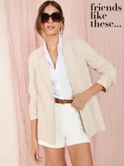 Friends Like These Neutral Petite Single Breasted Linen Blend Tailored Blazer (AT5956) | $113