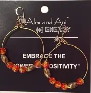Alex and Ani ~ Watercolor Beaded Wire Hoop Drop Earrings in Tangerine