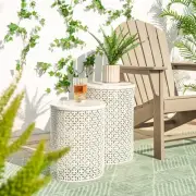 Glitzhome Outdoor Side Table Set of 2, Decorative Garden Stool for Indoor Out...