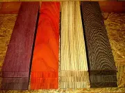 16 PIECES KD SANDED THIN WENGE, ZEBRAWOOD, PADAUK, PURPLEHEART 12" X 3" X 1/4"