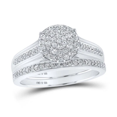 STERLING SILVER ROUND DIAMOND CLUSTER MATCHING WEDDING RING SET 5/8 CTTW