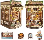 Cuteroom Book Nook Kit, Dollhouse Booknook Library Tiny House Bookshelf Decor 3D Wooden Puzzle, DIY Miniature House Kit for Adults, Teens and Beginners,Gifts for Family, Friends(Bear Bakery