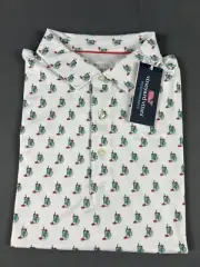 Vineyard Vines Golf Shirt Polo Peach Tea Print Palmero Large White NWT MSRP $110