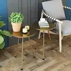 Set of 2 END Tables Marble Look Wood Round Sofa Side Table for Small Spaces