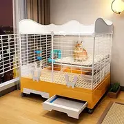 Rabbit Hutch Indoor Bunny Cage, with Heightened Baffle and Skylight, Easy to Clean and Install, Double-Layer Design, Large Capacity, A Variety of Colors Available (Color : Yellow)