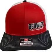 New Richardson Trucker Hat Berwick Oil Company Red Black White Mesh 112 SnapBack