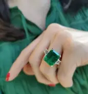 2.40 Ct Radiant Natural Emerald Engagement diamond Ring 14K solid white gold
