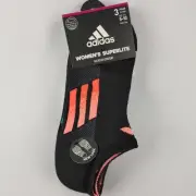 Adidas Women's No Show 3 Pairs Superlite Socks Black Blue Pink Size 5-10