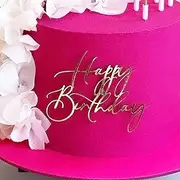 Happy Birthday Cake Side Decoratio,Happy Birthday Cake Topper, Acrylic Gold Birthday Cake Decoration, Birthday Party Supplies (E)