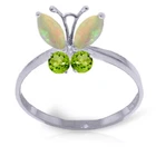 Brand New 0.7 Carat 14K Solid White Gold Butterfly Ring Opal Peridot