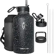 Coolflask Insulated Water Bottle 2L, Half Gallon Water Jug with Straw & 3 Lids, Large Insulated Water Bottle, Stainless Steel Vacuum Water Bottle for Gym, Sports and Travel, Starry Black