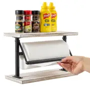 Kitchen White Wood & Black Metal Paper Towel Holder, Kitchen Towel Storage Rack