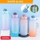 2L Water Bottle Straw Cup Motivational Drink Flask With Time Markings Sports Gym