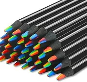 SANAKONG 7 Color in 1 Rainbow Colored Pencils, Rainbow Pencil for Kids, Black Wooden Colored Pencil Multi Colored Pencils Bulk, Fun Gifts for Kids Adults, Art Drawing, Pre-sharpened (12)