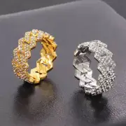 Iced Out Cuban Link Chain Ring Gold Plated Bling CZ Simulated Zircon Hip Hop