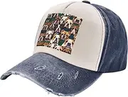 [YANYU] Cute English Bulldog Print Fashion Washed Distressed Baseball Cap Vintage Adjustable Hat with Classic Brim, Navy Blue, One Size