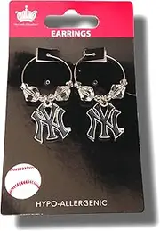 MLB Licensed Clear Bead Hoop Dangle Earrings (New York Yankees)
