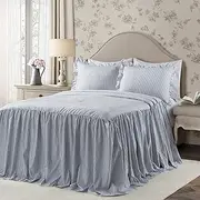 Lush Decor Lush Décor Ticking Stripe Bedspread Navy Vintage Chic Farmhouse Style Lightweight 3 Piece Set King,
