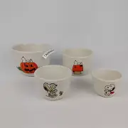 Set of 4 Rae Dunn Peanuts Snoopy Halloween Measuring Cups Ceramic Jack-O-Lantern