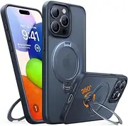 TORRAS Upgraded 360° Spin Magnetic Stand for iPhone 15 Pro Max Case, [Compatible with MagSafe][Military Grade Shockproof][Built-in Kickstand&Ring Holder] Translucent Slim Soft Edge, Ostand Spin Black