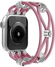 [Newlibery] Beaded Bracelet Compatible with Apple Watch Band 40mm 41mm 38mm 44mm 42mm 45mm Women, Boho Braided Solo Loop Nylon Strap Stretchy Dressy Band Replacement for iWatch Series 9/8/SE/7/6/5/4/3