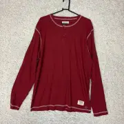 VTG American Eagle Henley Shirt Mens XL Red Long Sleeve Ribbed Knit Y2K Retro