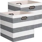 [ORGMASTER] 11x11 Cube Storage Bins, Collapsible Fabric Storage Cubes, Cube Organizer Bins Striped Container Baskets for Organizing Home Office Wardrobe Closet Shelves, 2 Pack, Black/White