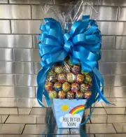 Feel Better-Get Well Soon Candy Bouquet-Gift Box Chupa Chups Lollipops Blue Bow