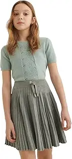 [Generisch] Mayoral 7929 Girls Elastic Pleated Skirt Lightweight Fabric Waist with Bow, Silver/Black