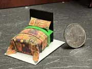 Dollhouse Miniature Bed Orange H 1:48 Quarter inch scale 1/4 F210 Dollys Gallery