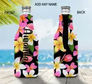 Frangipani Stubby Holder Zip Up Bottle Cooler Collapsible Personalised Floral