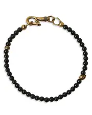 John Varvatos Collection Brass Skull Onyx Bead Bracelet