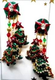LUNCH AT THE RITZ 1998 Christmas Tree Farm Crystal Earrings on Original Card