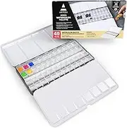 ARTEZA Empty Watercolor Palette Tin, 48-Piece Half Pans, Use As A Travel Watercolor Set with Watercolor Paints