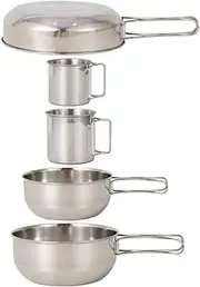BESPORTBLE Stainless Steel Cup Pot Set 5pc Camping Tableware Folding Handle Long-Lasting