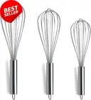 Set of 3 Stainless Steel Whisks 8" 10" 12" Kitchen Wire Whisk Set