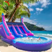 6.2m Commercial PVC Inflatable Water Slide Double Lane With Splash Pool &Blower