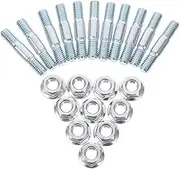 Cabilock 15 Sets Double-Headed Screw Nut Threaded Screw Bolts Chainsaw Bar Nuts Bar Studs Chainsaw Maintenance Tool Dual Threaded Rod Bolt Silver Iron