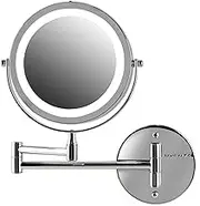 OVENTE 7" Lighted Wall Mount Makeup Mirror with 1X/7X Magnification, Cordless Double Sided Magnifying Round Vanity Mirror, 360° Swivel Design, Extendable and Folding Arm, Polished Chrome MFW70CH1X7X