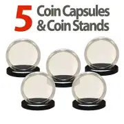 5 Coin Capsules & 5 Coin Stands for 1oz SILVER or COPPER ROUNDS Airtight H39