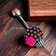 14g Cz Sparkle Pink Cupcake Flower Rose Navel Belly Button Ring (B197))