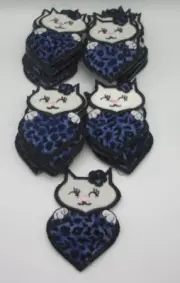 NOS Flocked Cats with Animal Print Hearts Iron On Patches Appliques 34 Pieces