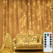 Fairy Curtain Lights 300 LED USB Window Curtain String Lights with Remote & Timer, 8 Modes Warm White Indoor Outdoor Wedding Party Décor