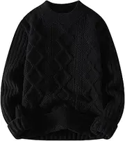 [Gsywaipei] Men's Solid Round Knit Pullover Crewneck Slim Fit Knits Sweater Classic Winter Casual Male Knitted Sweaters, Black, XL